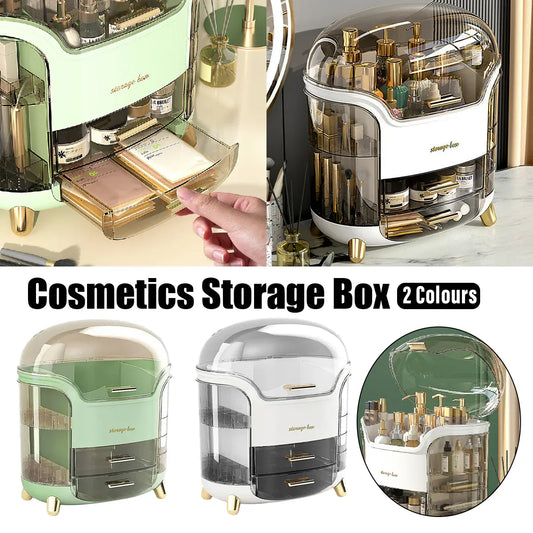 Large Capacity Cosmetic Storage Box Dustproof Organizer for Desktop Vanity Shelf - White