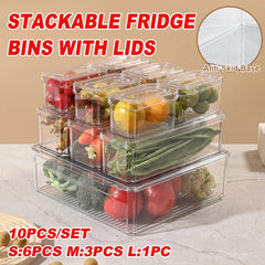 10PCS Clear PET Refrigerator Storage Box Food Grade Fruit Freezer Organizer Set