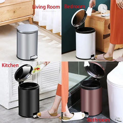 Trash Can Double Layer Foot Pedal Design with Lid Household Bin Kitchen Bathroom - White