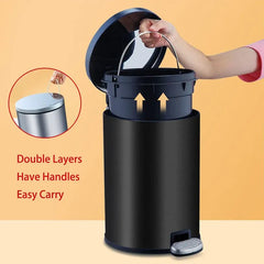 Trash Can Double Layer Foot Pedal Design with Lid Household Bin Kitchen Bathroom - White