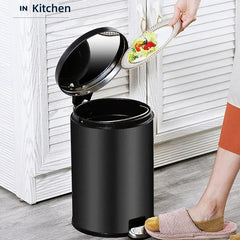 Trash Can Double Layer Foot Pedal Design with Lid Household Bin Kitchen Bathroom - White