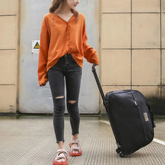 Wheeled Travel Duffle Trolley Bag Carry On Rolling Luggage Suitcase Tote Durable - Brown-20in