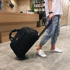 Wheeled Travel Duffle Trolley Bag Carry On Rolling Luggage Suitcase Tote Durable - Brown-20in