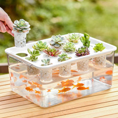 Transparent Rectangular Aquarium 12Hole Lid Portable Hydroponic Plant Fish Tank - Green