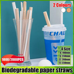 1000-2000pcs Colourful Paper Drinking Straws FOIL Metallic Party - Kraft-12*200mm 1000PCS