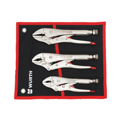 Wurth Locking Pliers Set 3 Piece Nickel Coated with Tool Roll Adjustable Clamp Wrench