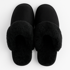 Sheepskin Wool Womens Slippers Scuffs Slip On Winter Ugg Slippers in Black - 9