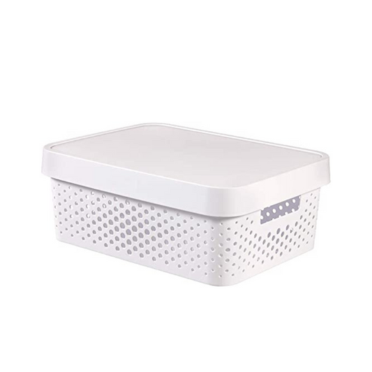 16x 11L Premium Plastic Storage Basket Container Box w/ Lid Dot Pattern (36*27*14cm)