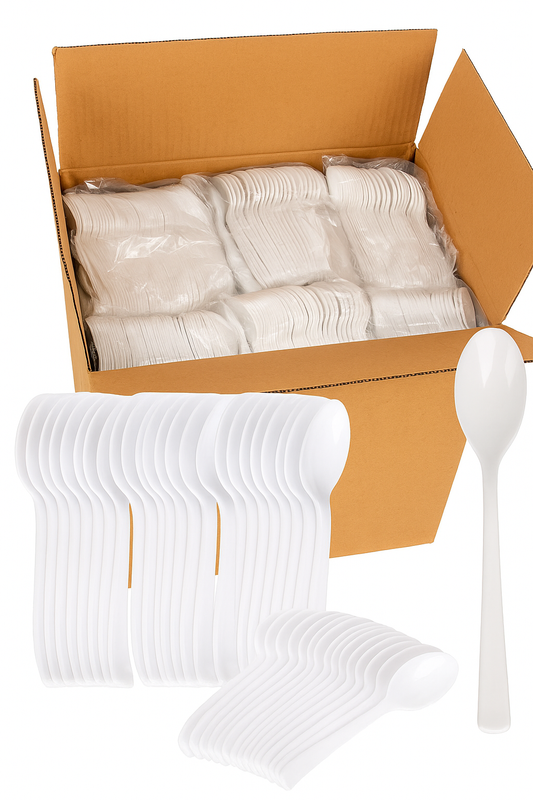 1200x Reusable & Disposable Plastic Spoons BPA Free Bulk Cutlery in White