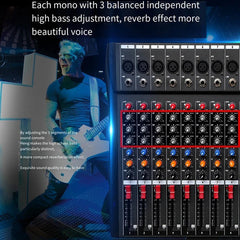 Hridz CT-80S Professional Audio Mixer – 8 Channels Bluetooth USB Mixer with Effects, 48V Phantom Power, and Built-in Sound Card, 8 Channels Audio Sound Mixer Mixing DJ Console USB with 48V Phantom Power