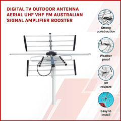 Digital TV Outdoor Antenna Aerial UHF VHF FM Signal Booster HD