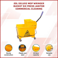 20L Deluxe Mop Wringer Bucket Side Press Janitor Commercial Cleaning