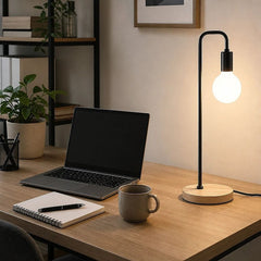 Modern Table lamp Desk Light Timber Base Bedside Bedroom Black