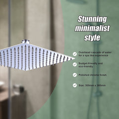300mm Shower Head Square 304SS Polished Chrome Finish