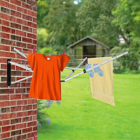 26m 5 Arm Wall Hang Mountable Clothes Airer Dryer Washing Line Bathroom Kitchen