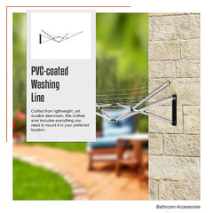 26m 5 Arm Wall Hang Mountable Clothes Airer Dryer Washing Line Bathroom Kitchen