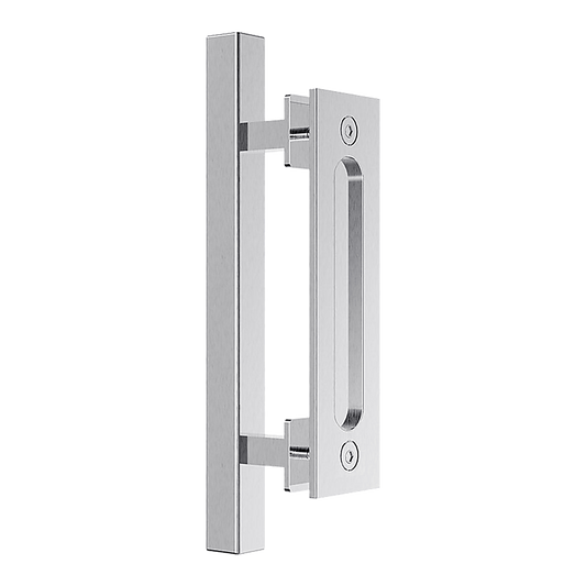 12" Square Pull and Flush Door Handle Set Stainless Steel Barn Door Hardware