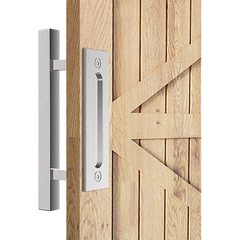 12" Square Pull and Flush Door Handle Set Stainless Steel Barn Door Hardware