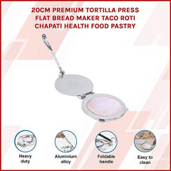 20cm Premium Tortilla Press Flat Bread Maker Taco Roti Chapati Health Food Pastry