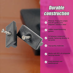 100 Composite Decking Hidden Fixing Fasteners Plastic T Clips & Screws