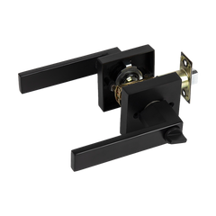 Door Handle Set Lever Key Lock Function Square Black