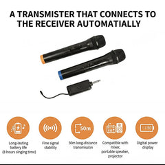 2 x Wireless Microphone Handheld Cordless Professional Mic Karaoke Receiver