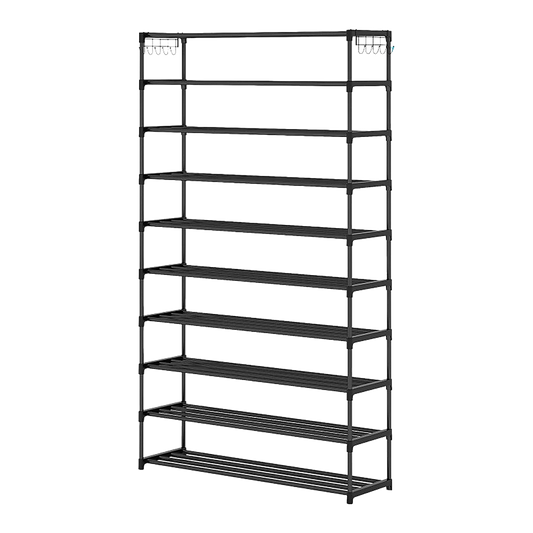 10-Tier Metal Shoe Rack Black – Large 50-Pair Shoe Storage Organiser Shelf