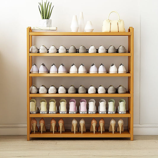 6 Layers Natural Wood Bamboo Shelf Entryway Storage Shoe Rack Home Furniture