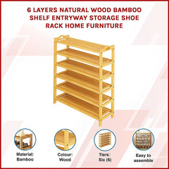 6 Layers Natural Wood Bamboo Shelf Entryway Storage Shoe Rack Home Furniture