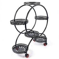6 Pot Plant Stand with Wheels 4 Tier Rolling Plant Shelf Flower Display Rack Black