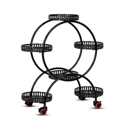 6 Pot Plant Stand with Wheels 4 Tier Rolling Plant Shelf Flower Display Rack Black