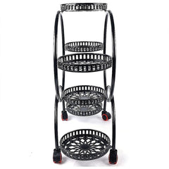 6 Pot Plant Stand with Wheels 4 Tier Rolling Plant Shelf Flower Display Rack Black