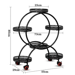 6 Pot Plant Stand with Wheels 4 Tier Rolling Plant Shelf Flower Display Rack Black