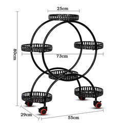 4 Layer 6 Pots Flower Holder Plant Stand Shelf 4-Wheel Free Moving Rack