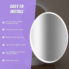 Oval Mirror LED Anti-Fog Illuminated Bathroom Living Room