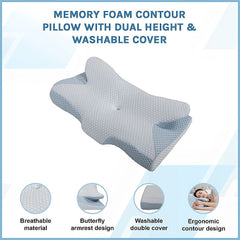 Memory Foam Contour Pillow with Dual Height Design & Washable Cover