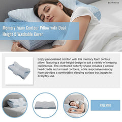 Memory Foam Contour Pillow with Dual Height Design & Washable Cover