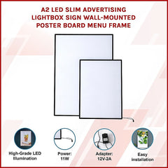 A2 LED Slim Advertising Lightbox Sign Wall-Mounted Poster Board Menu Frame