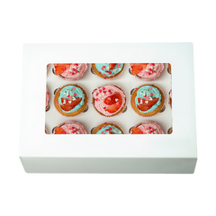 50pcs Cupcake Boxes 12-Hole Laminated Clear Window Face Boxes Favour