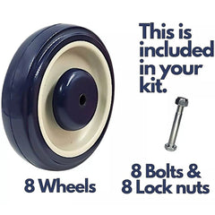 8 x 5" Diameter Wheels Nuts and Bolts included