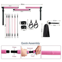 14pc Pilates Bar Kit with Resistance Bands & Belt – Multifunctional Fitness Pedal Puller for Home Workout