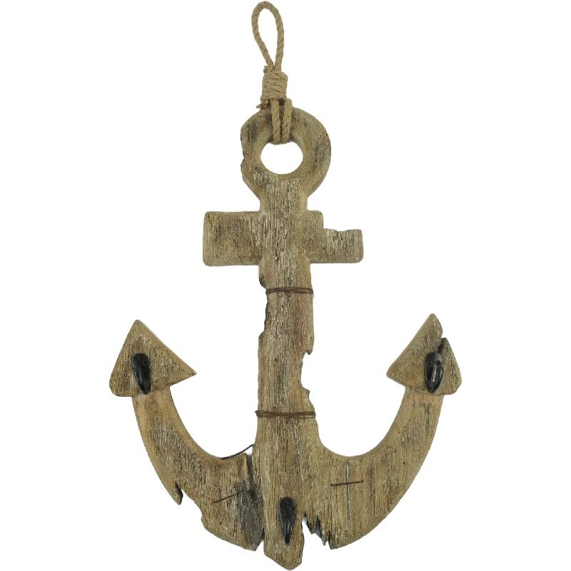 Handcrafted Anchor Wall Hanging w 3 Hooks 63cm