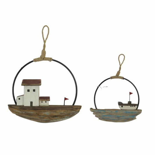 Set 2 Handcrafted Round Boat / Beach Wall Art 28cm