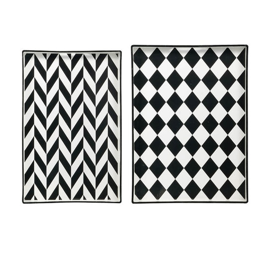 Set 2 Patterned Rectangular Trays 48cm