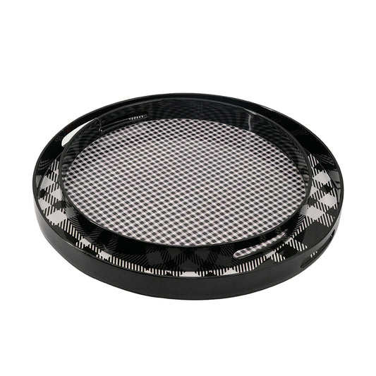 Set 2 Plaid Motif Round Trays 48cm