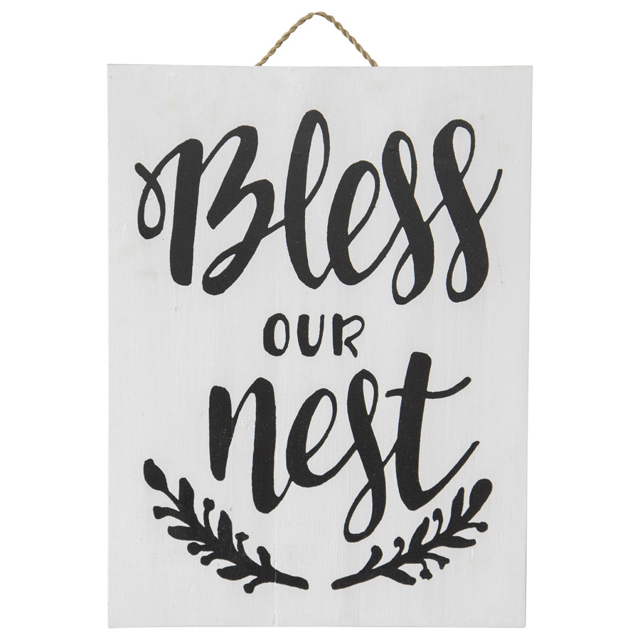 Handcrafted Monochrome Bless Our Nest Wall Art 30x2cm