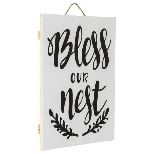 Handcrafted Monochrome Bless Our Nest Wall Art 30x2cm