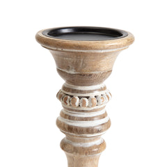 Handcrafted Mango Wood Beaded Pillar Candleholder 38cm