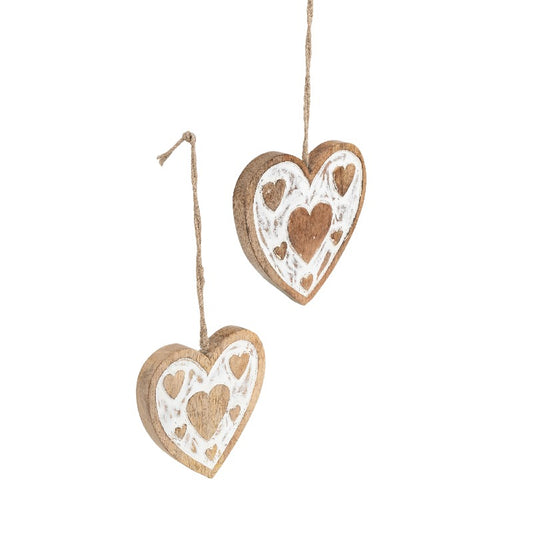 Set 2 Handcrafted Hanging Hearts 18cm, 13cm