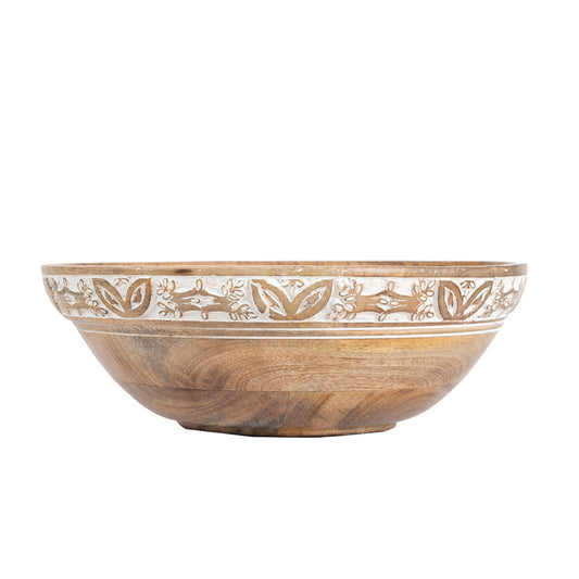 Handcrafted Bowl w Leaf Carving 30cm